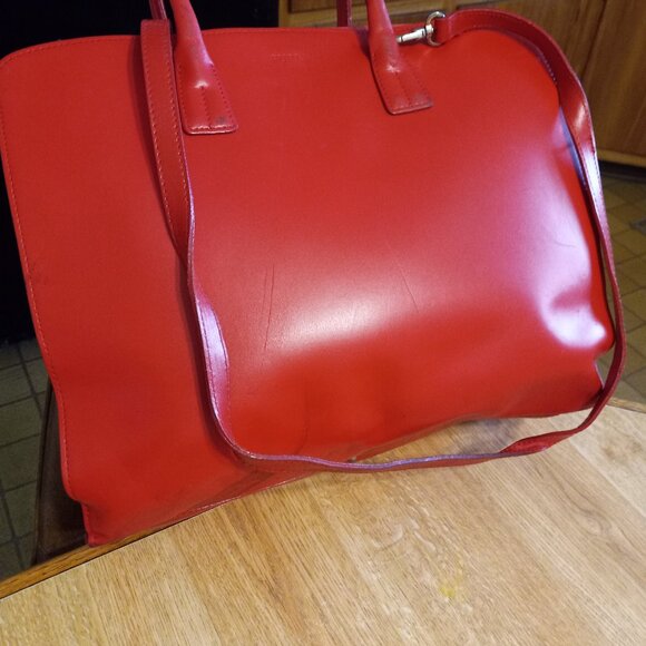 AUTHENTIC FURLA RED LEATHER LARGE BAG HANDBAG PURSE w CROSSBODY HANDLE - Picture 1 of 13